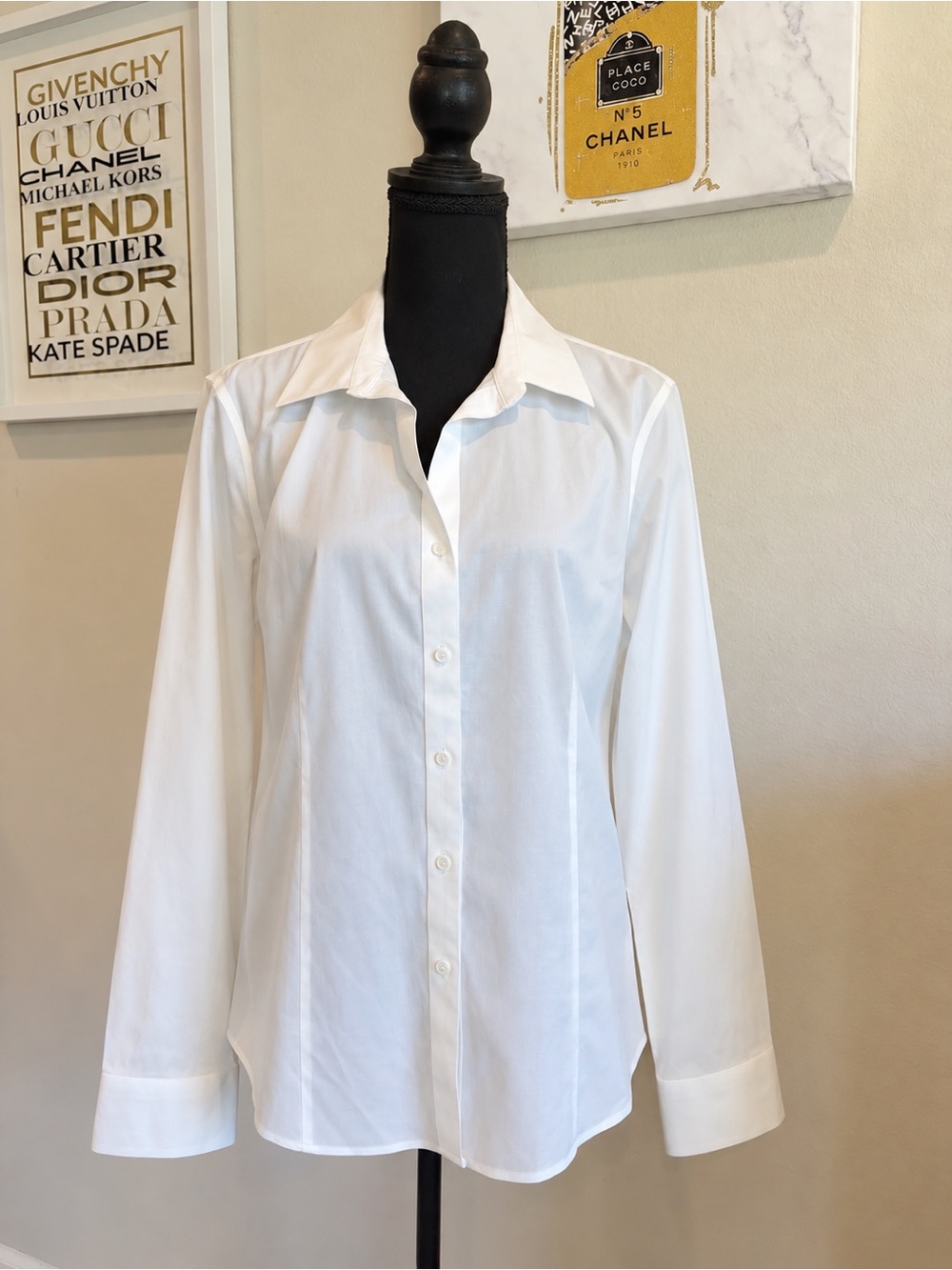 Talbots White Wrinkle Resistant Stretch Button Down Shirt Size 14 EUC